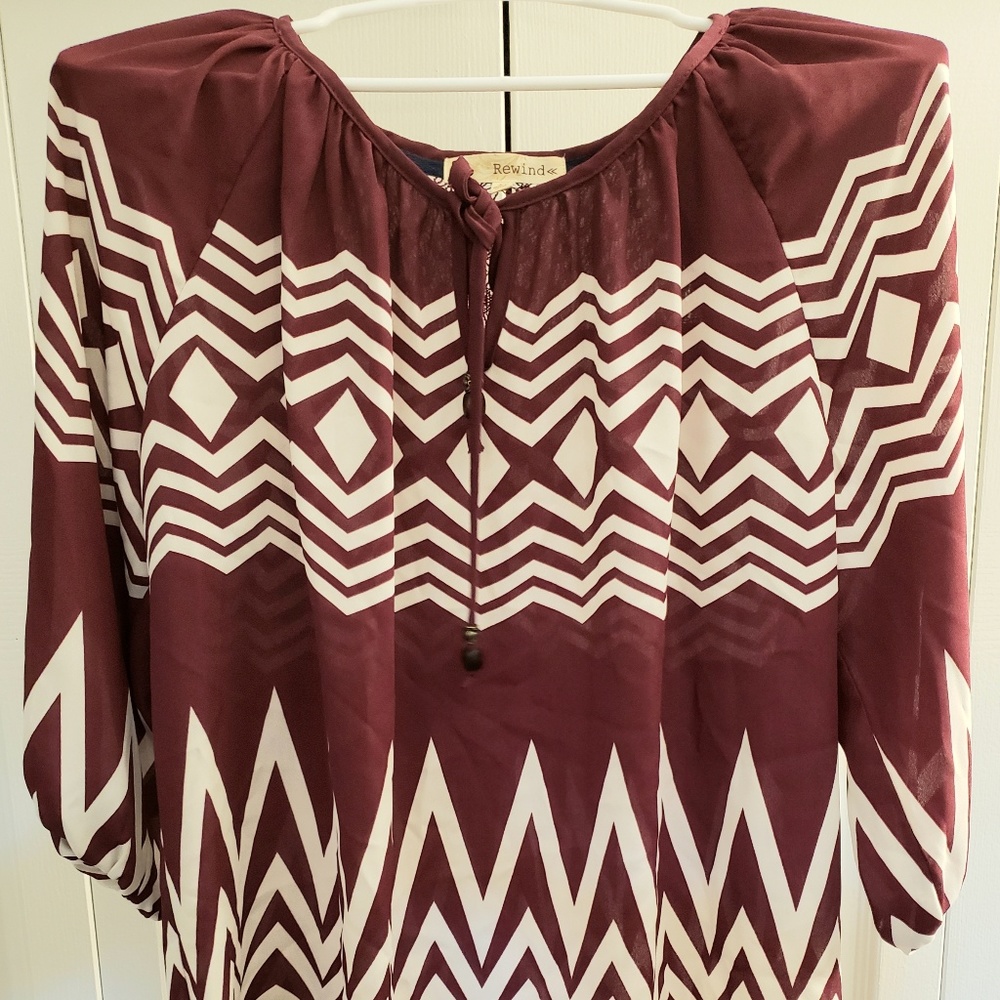 Maroon and white unique print blouse